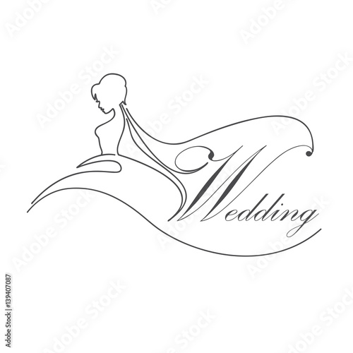 Vector sign bride with veil, wedding concept