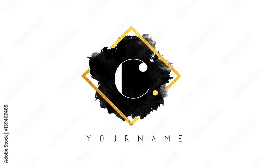 C Letter Logo Design with Black Stroke and Golden Frame. Stock Vector ...