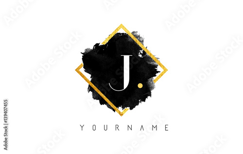 J Letter Logo Design with Black Stroke and Golden Frame.