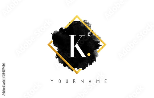 K Letter Logo Design with Black Stroke and Golden Frame.