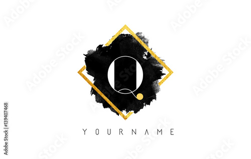 Q Letter Logo Design with Black Stroke and Golden Frame.