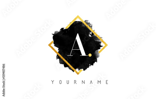 A Letter Logo Design with Black Stroke and Golden Frame.