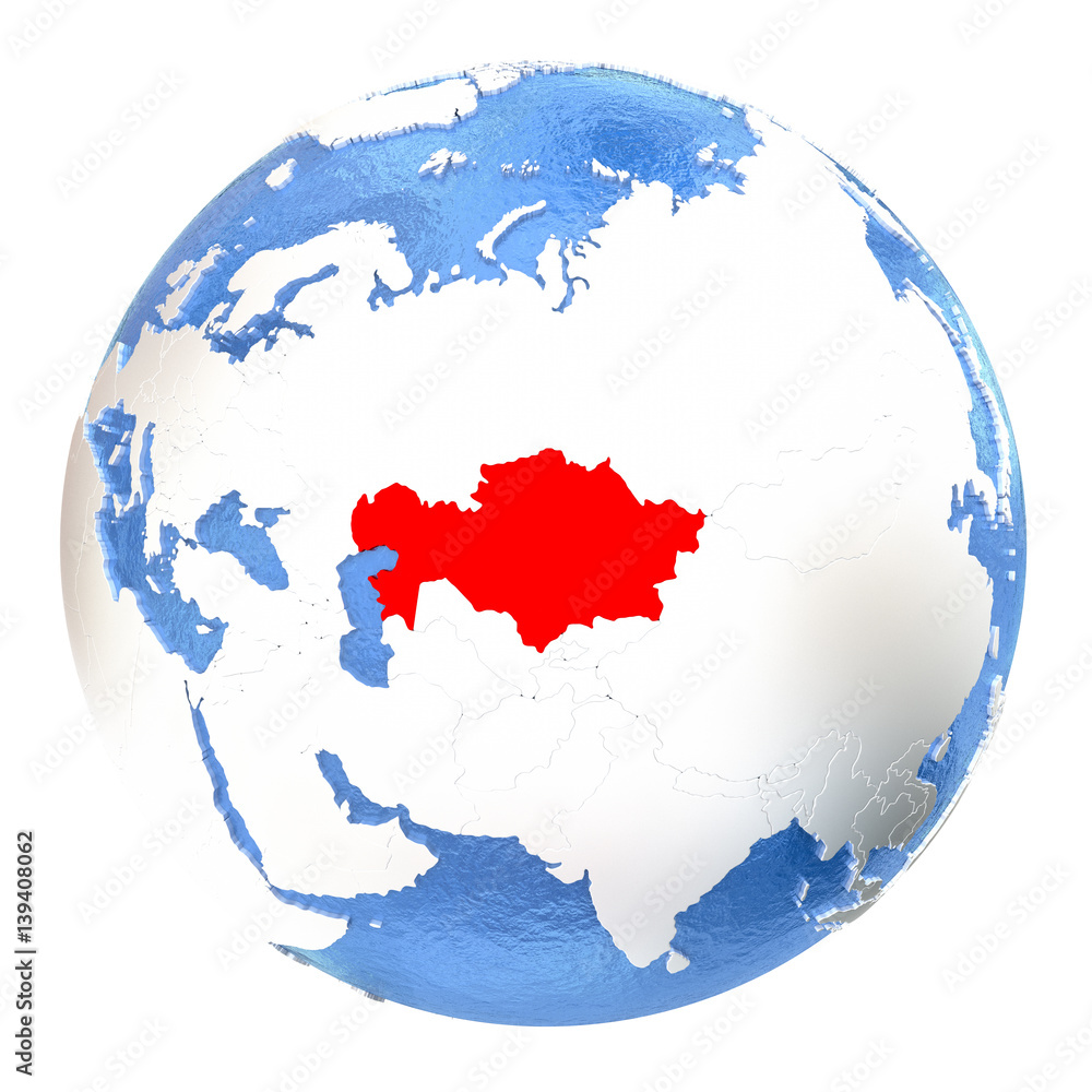 Kazakhstan on globe isolated on white