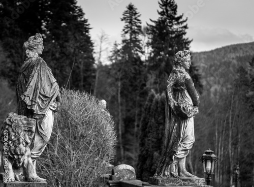 Ancient statues in black and white