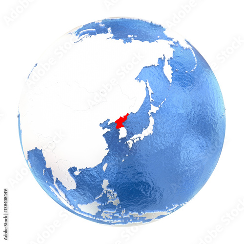 North Korea on globe isolated on white