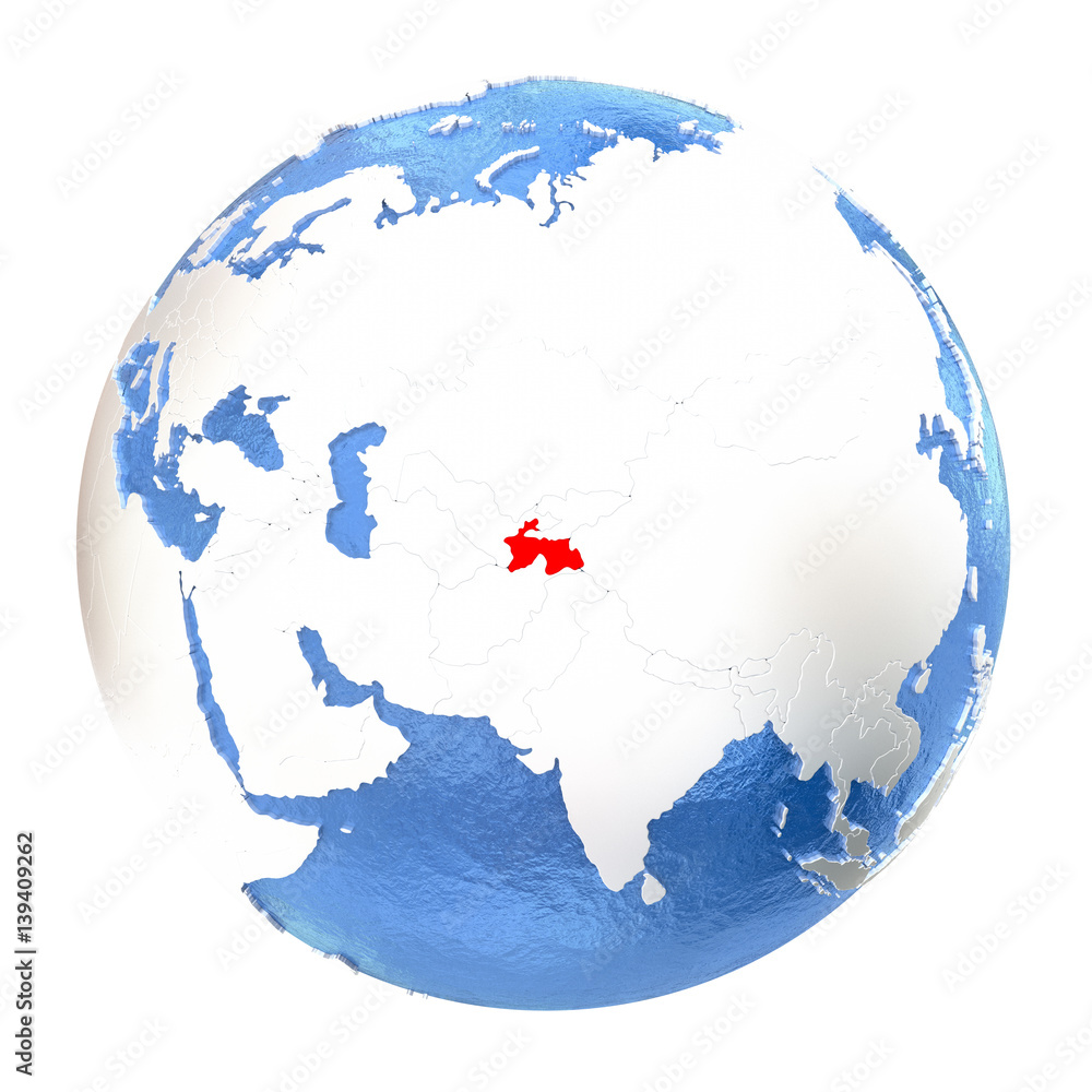 Tajikistan on globe isolated on white