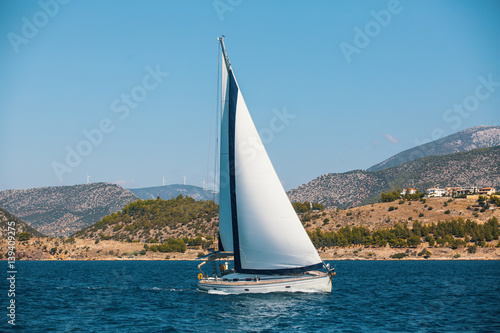 Sailing yacht in the Sea. Luxury boats.