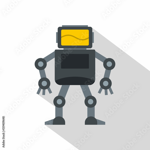 Grey robot with monitor head icon, flat style