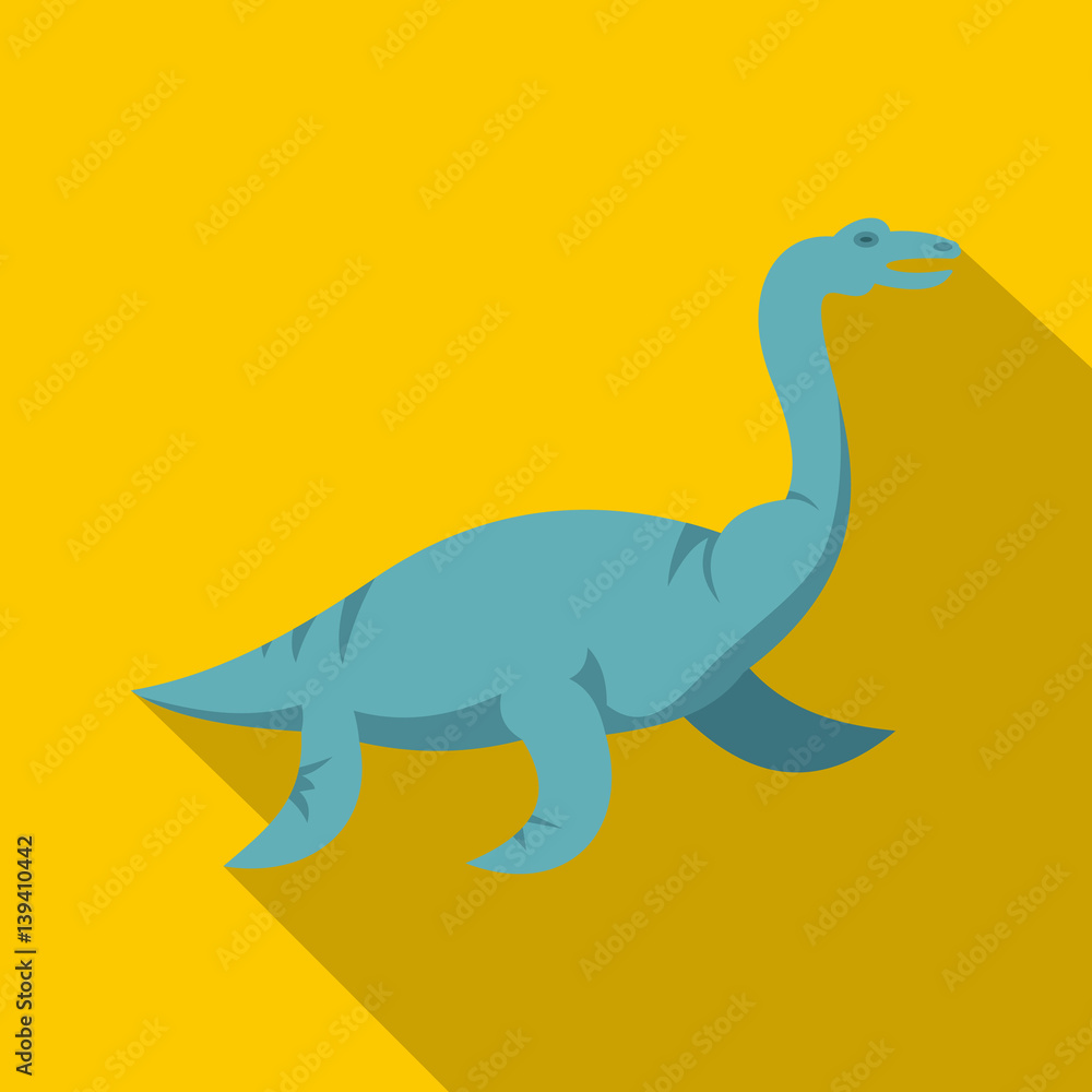 Blue elasmosaurine dinosaur icon, flat style