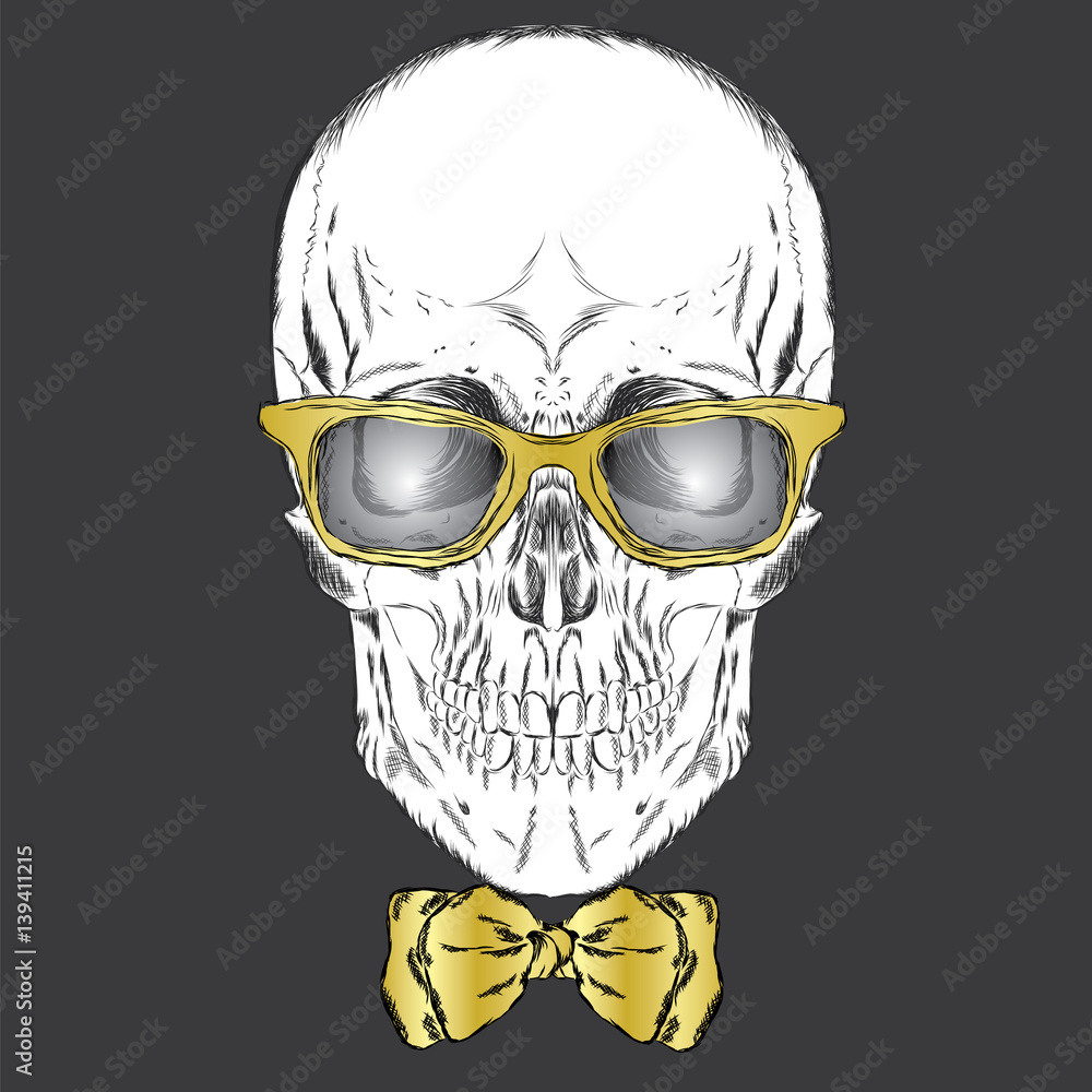 Skull wearing a crown of flowers. Hipster. Vector illustration for greeting card, poster, or print on clothes.