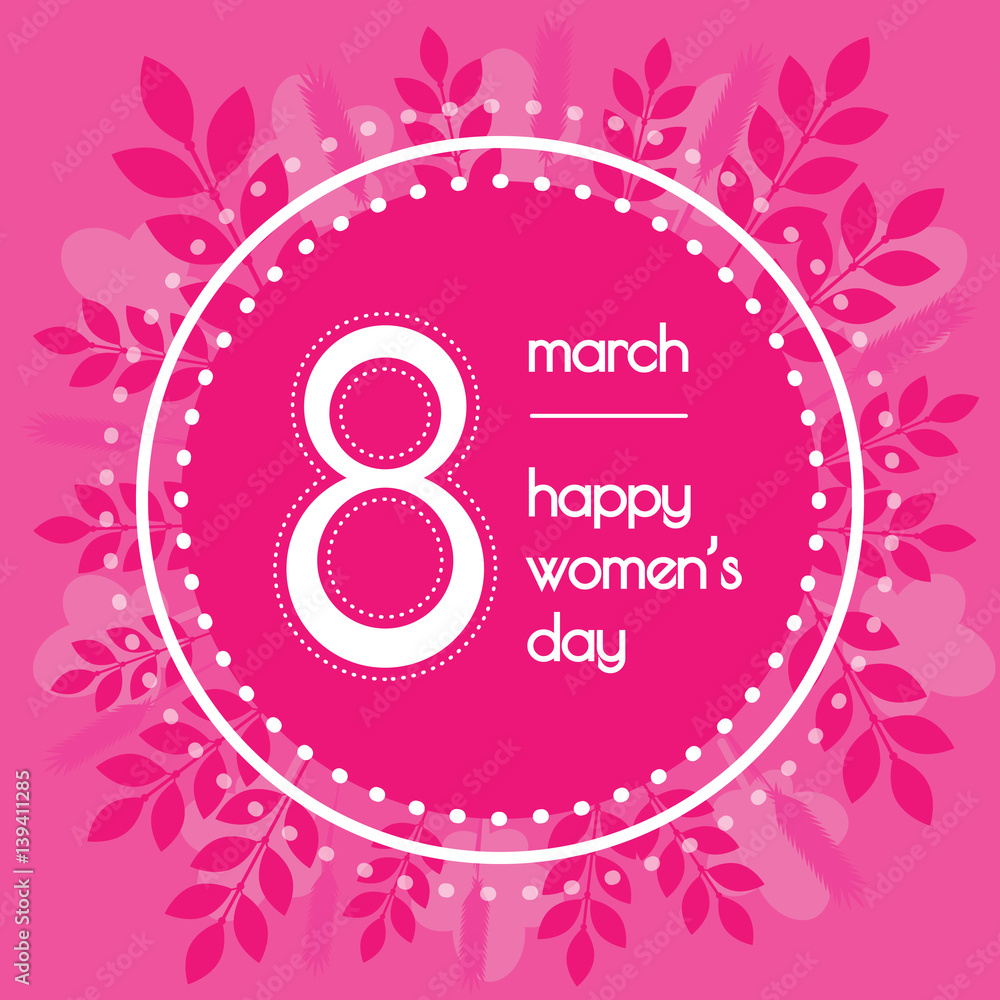 Naklejka premium Beautiful background for international womens day. Pink color. Floral wreath of leaves.