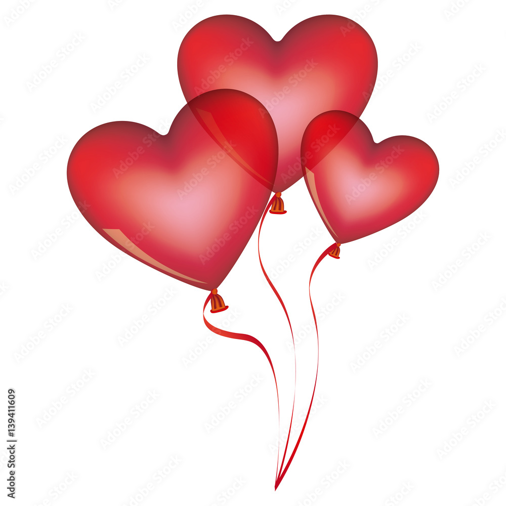 red balloons set in heart shape design vector illustration