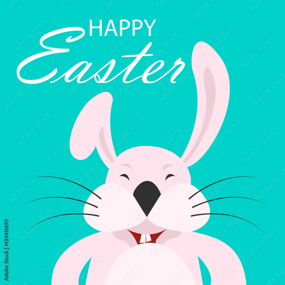 Colorful Happy Easter greeting card with rabbit, bunny, eggs and banners Colorful Happy Easter greeting card with rabbit, bunny, eggs and banners