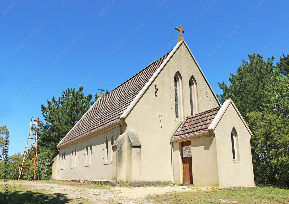 LINTON, VICTORIA, AUSTRALIA - November 7, 2015: St Paul's Anglican church (1862), built in early English Gothic Revival style, is Linton's oldest surviving church