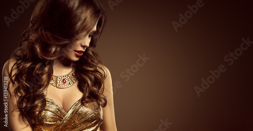 Obraz na plátně Woman Hairstyle, Beautiful Fashion Model Long Brown Hair Style, Sexy Girl in Ele