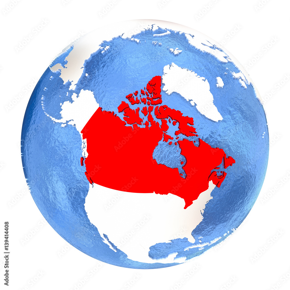 Canada on globe isolated on white