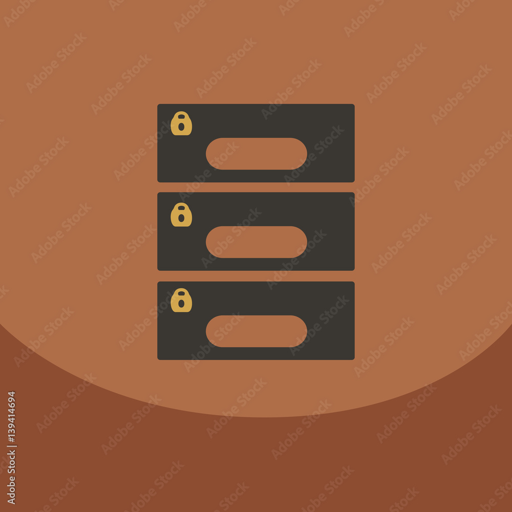 Flat style office cabinet on colour background Vector archive filling box with closed lock Flat style office cabinet on colour background Vector archive filling box with closed lock