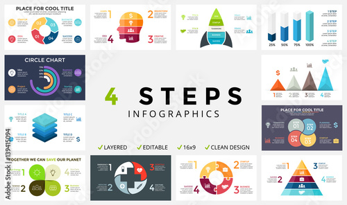 Vector circle arrows infographic, cycle diagram, graph, presentation chart. Business concept with 4 options, parts, steps, processes. Medical plus, human head, ecology puzzle, pyramid.