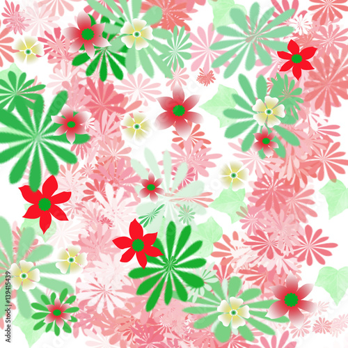 colorful spring flowers scattered on white illustration