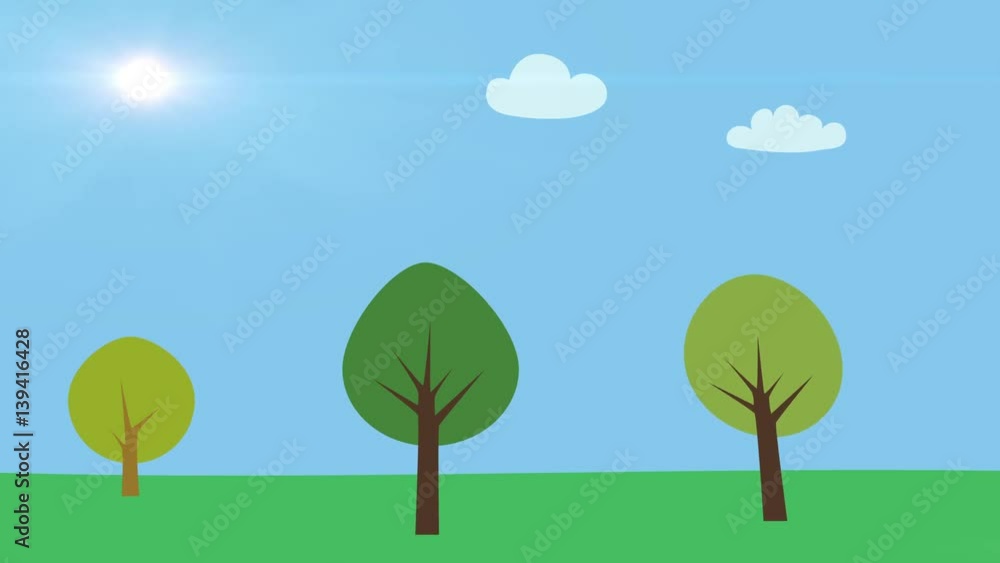 Nature background. Green summer landscape with trees growing. Cartoon style with flat design. Nature background. Green summer landscape with trees growing. Cartoon style with flat design.
