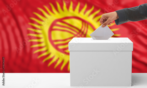 Voter on a Kyrgyzstan flag background. 3d illustration