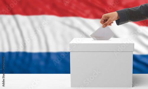 Voter on a Netherlands flag background. 3d illustration