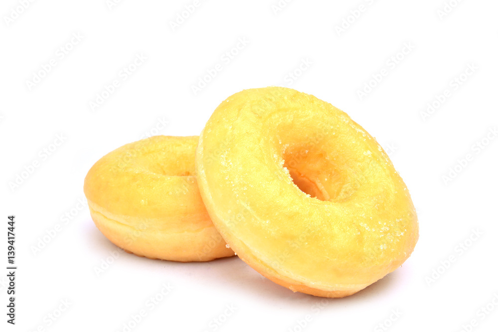 Tasty donuts cover by sugar isolated on white background