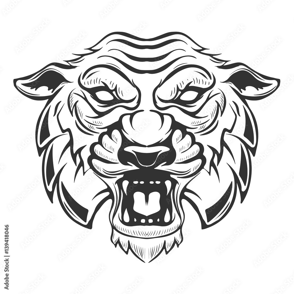 Fototapeta premium tiger head illustration isolated on white background. Images for logo, label, emblem. Vector illustration.