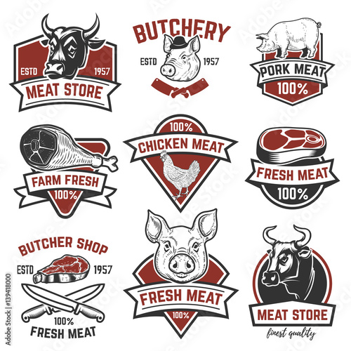 Set of meat store, fresh meat labels quality. Design elements for logo,emblem, sign. Vector illustration.