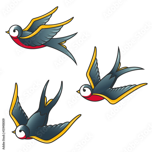set of the swallow icons. Design elements for poster, t-shirt. Vector illustration.