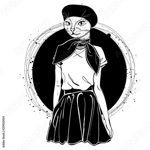 Vector elegant woman with cats head
