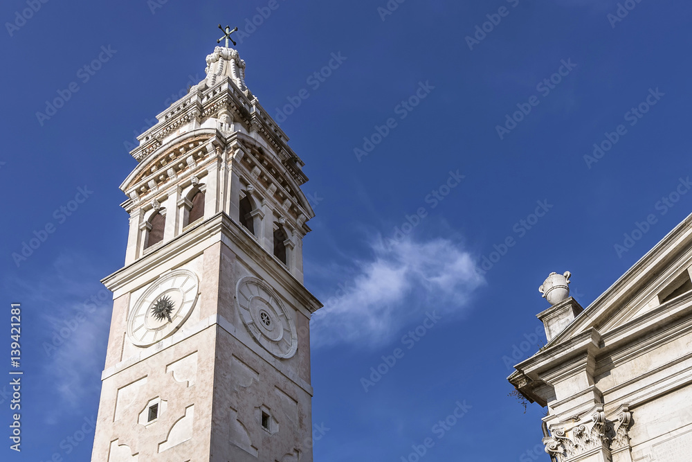 Detail of Santa Maria Formosa Church and bell tower, historic center of Venice, Italy