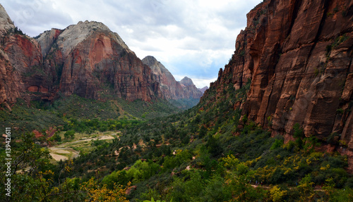 Beautiful Valley with Virgin River in Zion National Park, Utah, USA (seen from Angels Landing Trail)