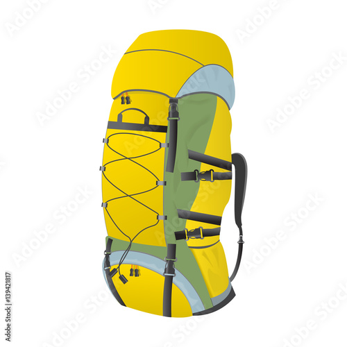 Large hiking backpack. Adventure traveler backpacker.