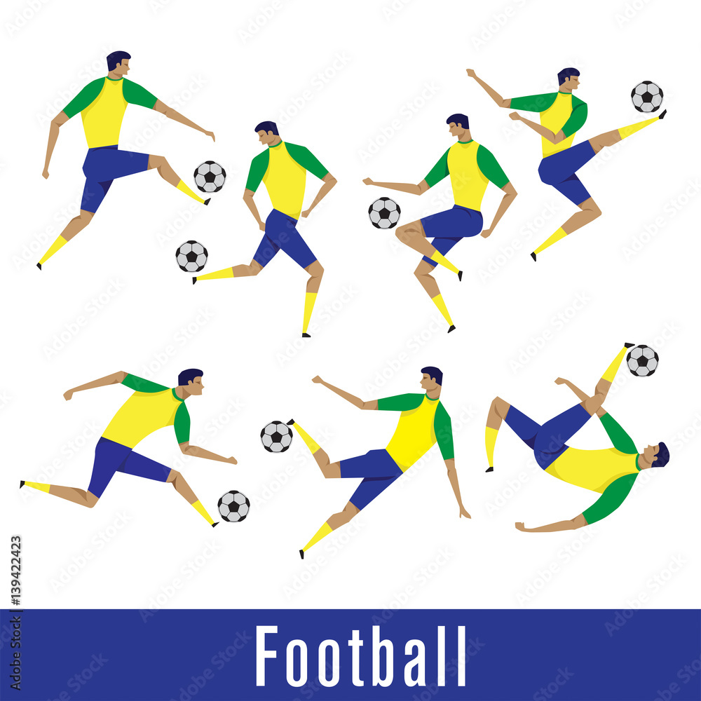 Vector illustration of male football player in action on white background.
