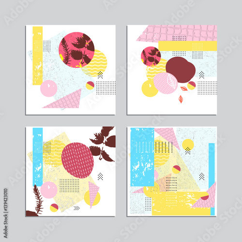 Artistic vector illustration greeting cards design set. Colorful pattern texture, abstract background for leaflet cover presentation, poster, invitation, placard, brochure, flyer, banner, stationary