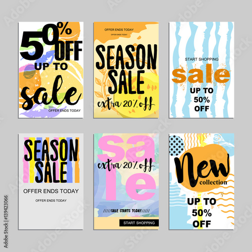 Sale website banners design set. Sale tag. Sale promotional material vector illustration. Design for social media banner, poster, email, newsletter, ad, leaflet, placard, brochure, flyer, web sticker