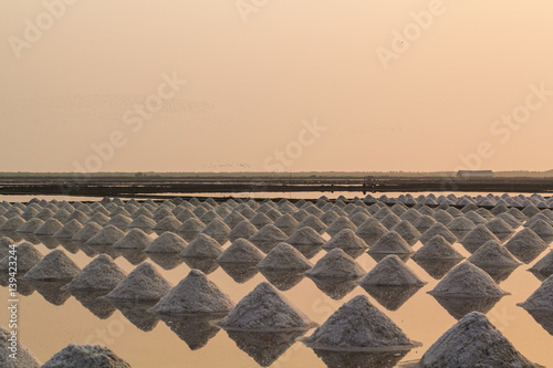 sunset time Salt farm Laem Phak Bia, Phetchaburi, Thailand