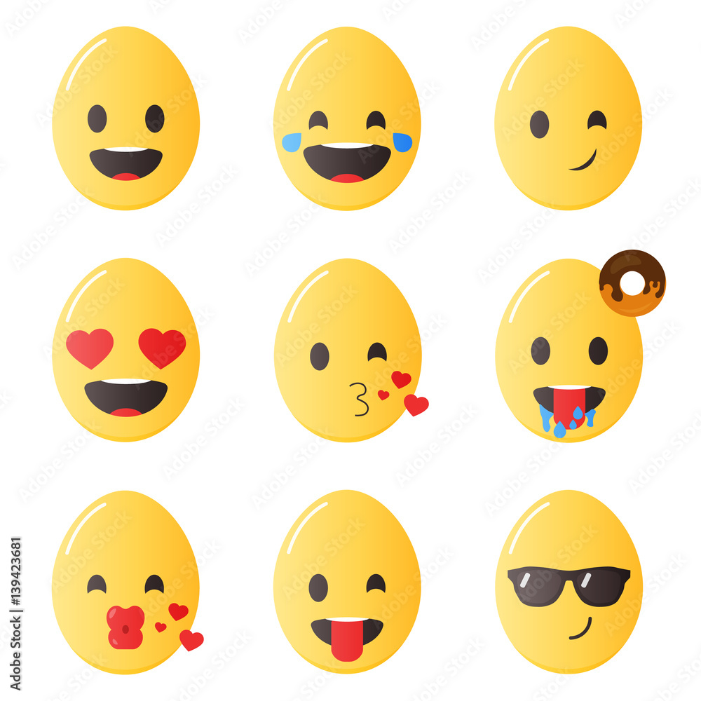 Easter emoticons. Egg emoji in flat style
