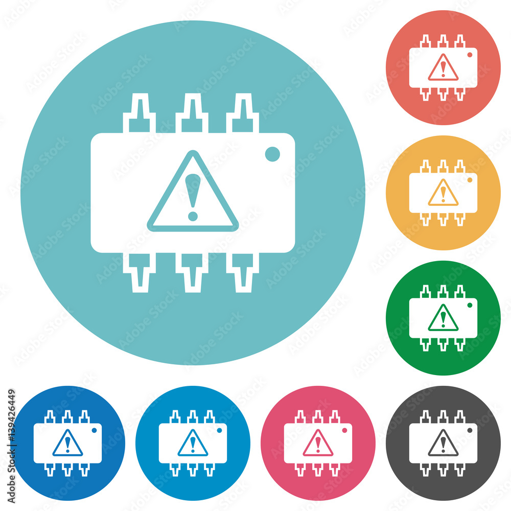 Hardware malfunction flat round icons Hardware malfunction flat round icons