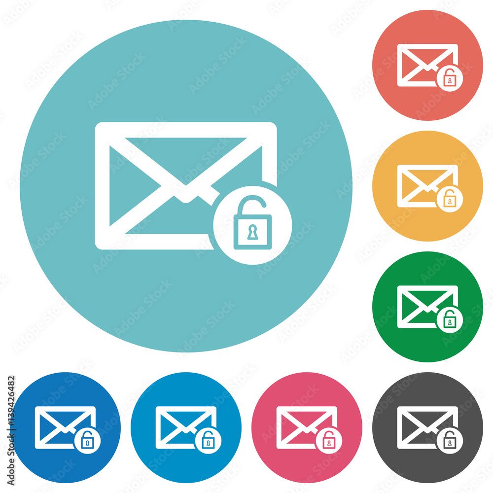 Unlock mail flat round icons Unlock mail flat round icons