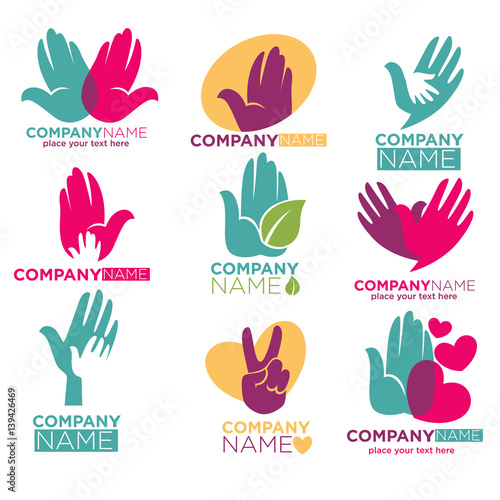 Hand heart vector icons for charity ot donation company