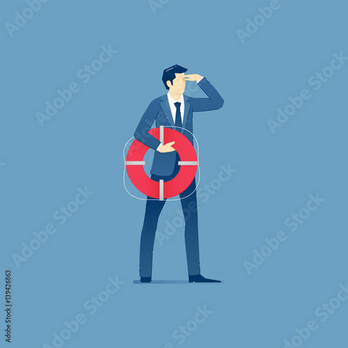 Businessman holds a life preserver