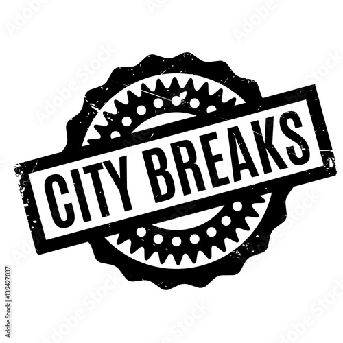 City Breaks rubber stamp. Grunge design with dust scratches. Effects can be easily removed for a clean, crisp look. Color is easily changed.
