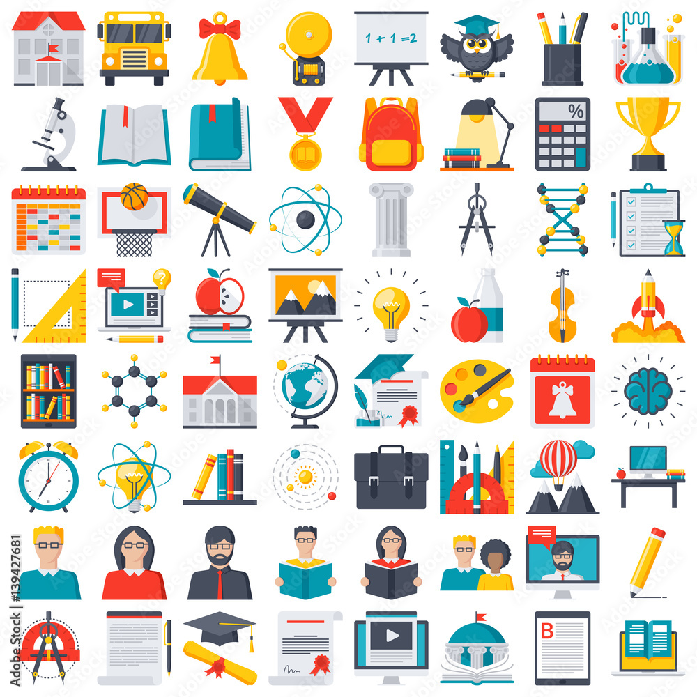 Education, school and online training icon set, vector illustration in flat style Education, school and online training icon set, vector illustration in flat style