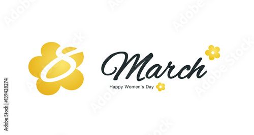 Happy Women's Day 8 March orange flower black logo