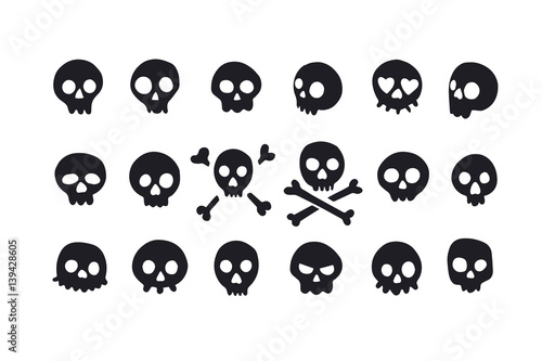Set of doodle skulls with bones