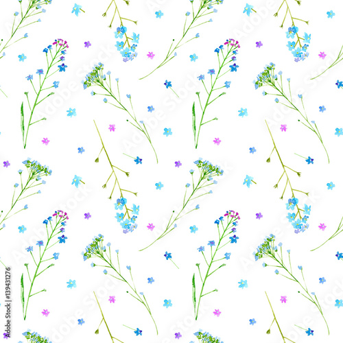 Floral seamless pattern of a forget-me-not flowers.Watercolor hand drawn illustration.White background.