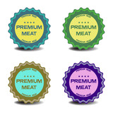 Set of four premium meat stickers isolated on a white background