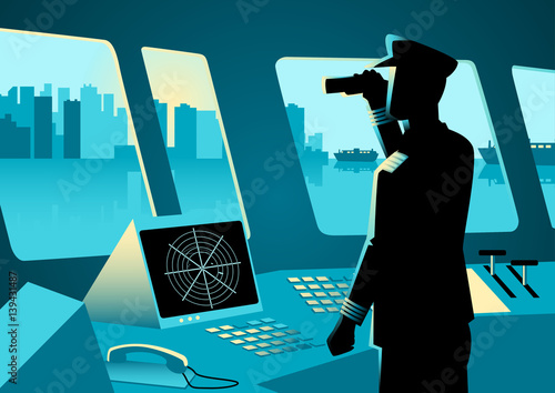 Graphic illustration of a ship captain